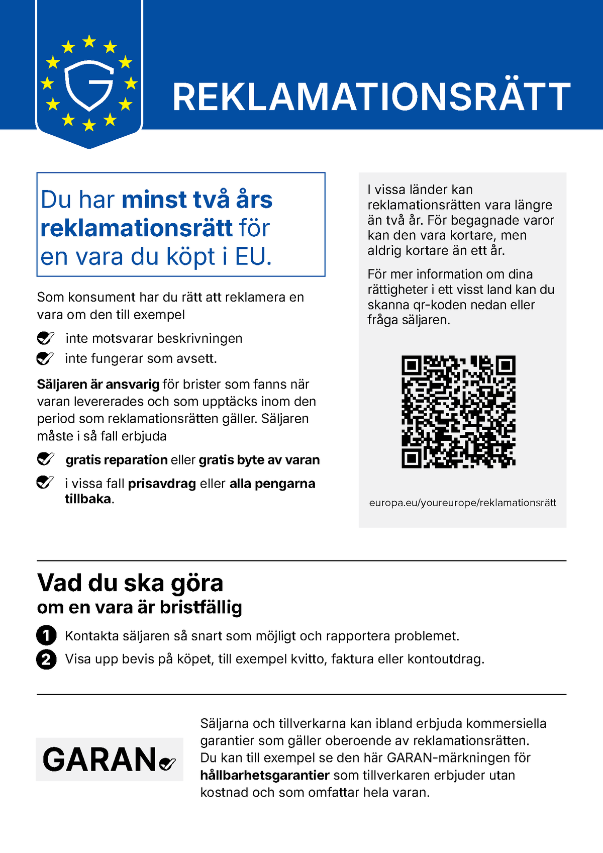 EU:s meddelande om reklamationsrätt